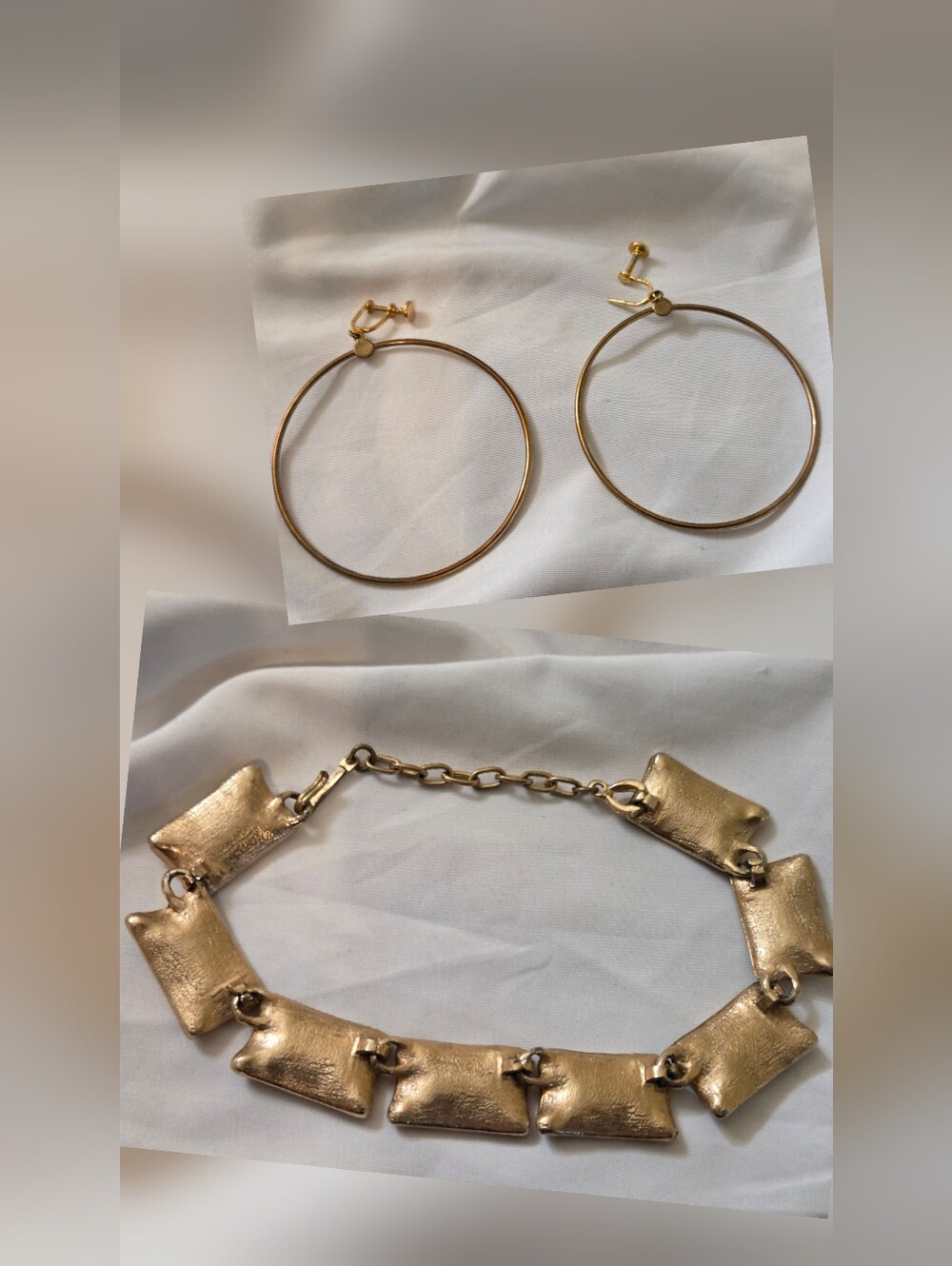 Statement Set Gold Tone Bracelet And Earrings